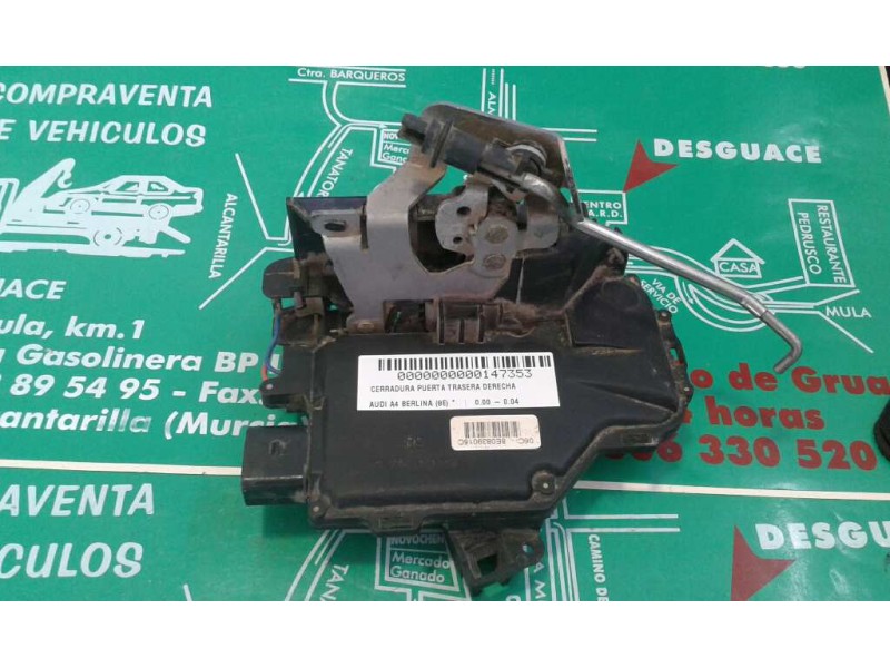 Recambio de cerradura puerta trasera derecha para audi a4 berlina (8e) referencia OEM IAM 8E0839016C 4+3 PINES NEGRO