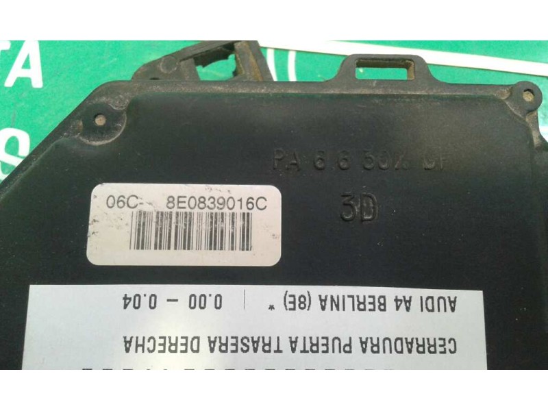Recambio de cerradura puerta trasera derecha para audi a4 berlina (8e) referencia OEM IAM 8E0839016C 4+3 PINES NEGRO