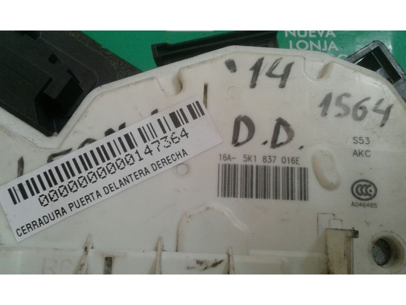 Recambio de cerradura puerta delantera derecha para seat leon (5f1) reference referencia OEM IAM 5K1837016E 7 PINES NEGRO