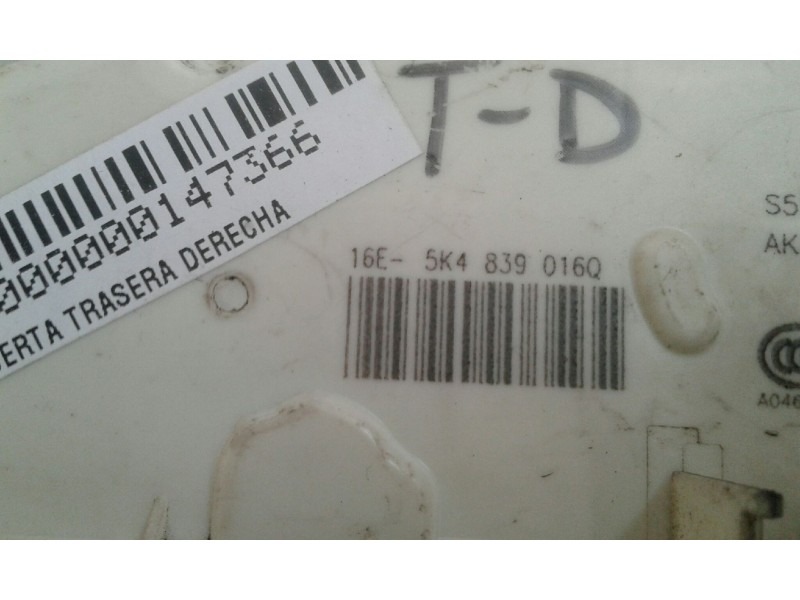 Recambio de cerradura puerta trasera derecha para seat leon (5f1) reference referencia OEM IAM 5K4839016Q 7 PINES NEGRO