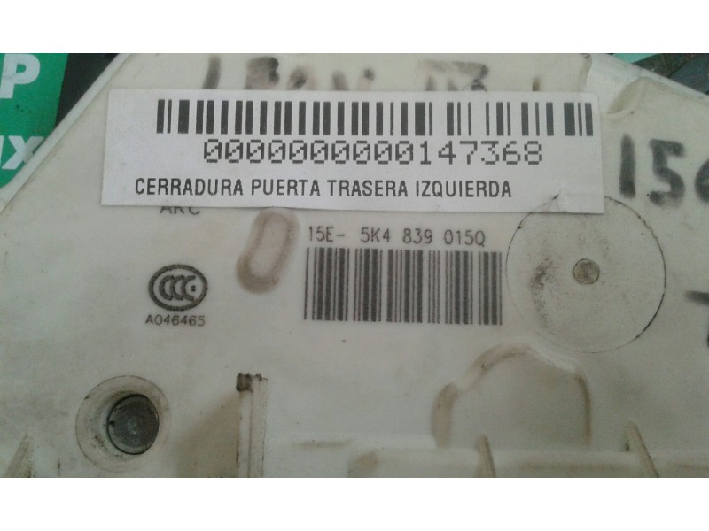 Recambio de cerradura puerta trasera izquierda para seat leon (5f1) reference referencia OEM IAM 5K4839015Q 7 PINES NEGRO