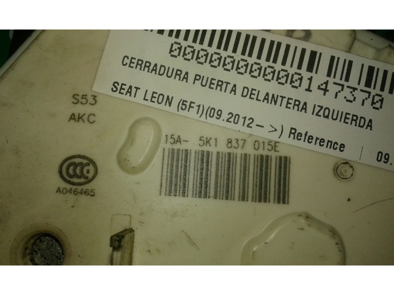 Recambio de cerradura puerta delantera izquierda para seat leon (5f1) reference referencia OEM IAM 5K1837015E 7 PINES NEGRO