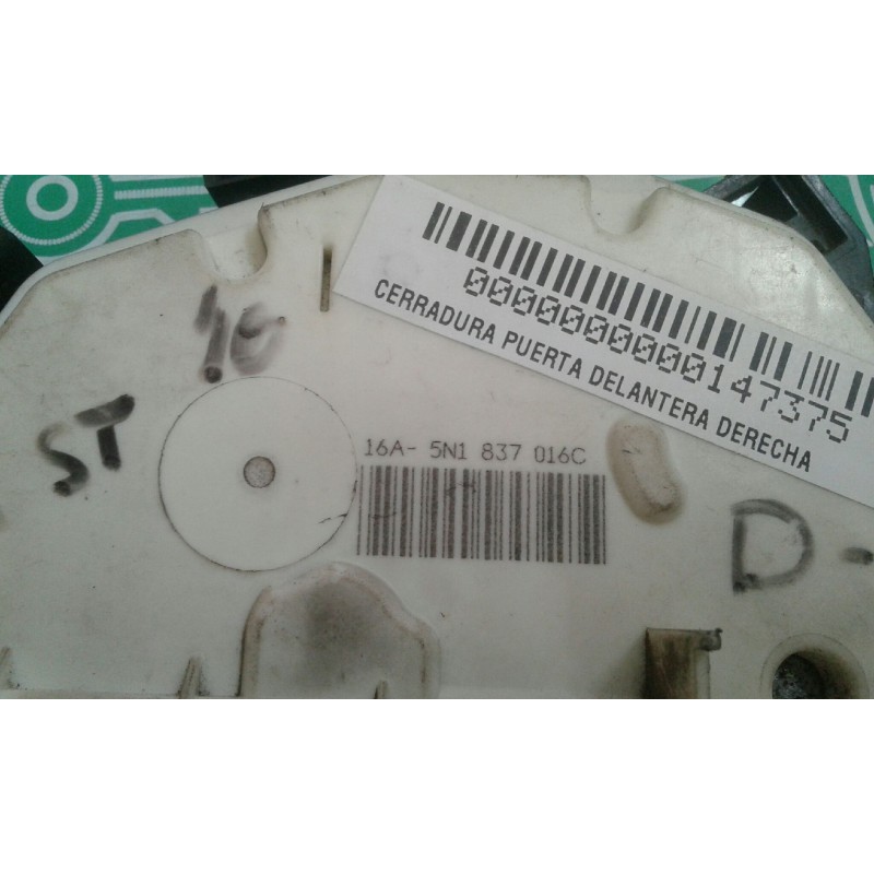 Recambio de cerradura puerta delantera derecha para seat ibiza st (6j8) reference referencia OEM IAM 5N1837016C 3+3 PINES NEGRO