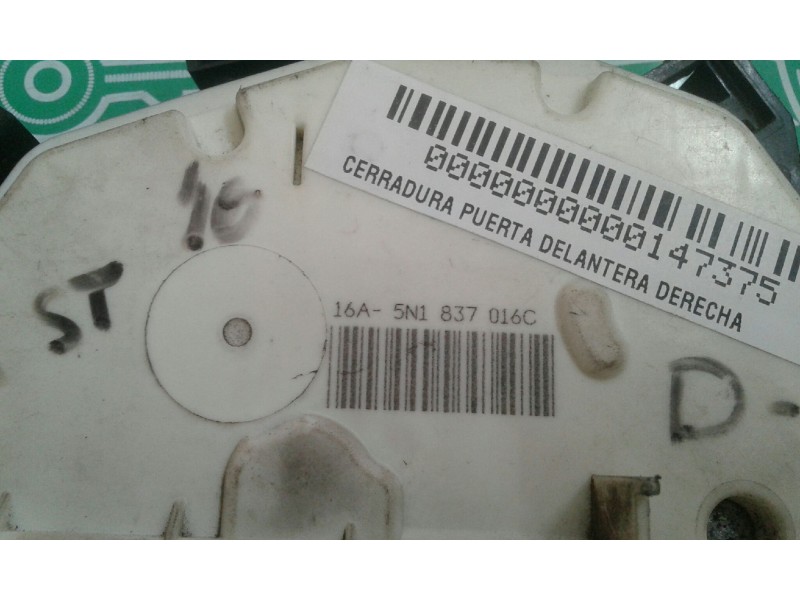 Recambio de cerradura puerta delantera derecha para seat ibiza st (6j8) reference referencia OEM IAM 5N1837016C 3+3 PINES NEGRO