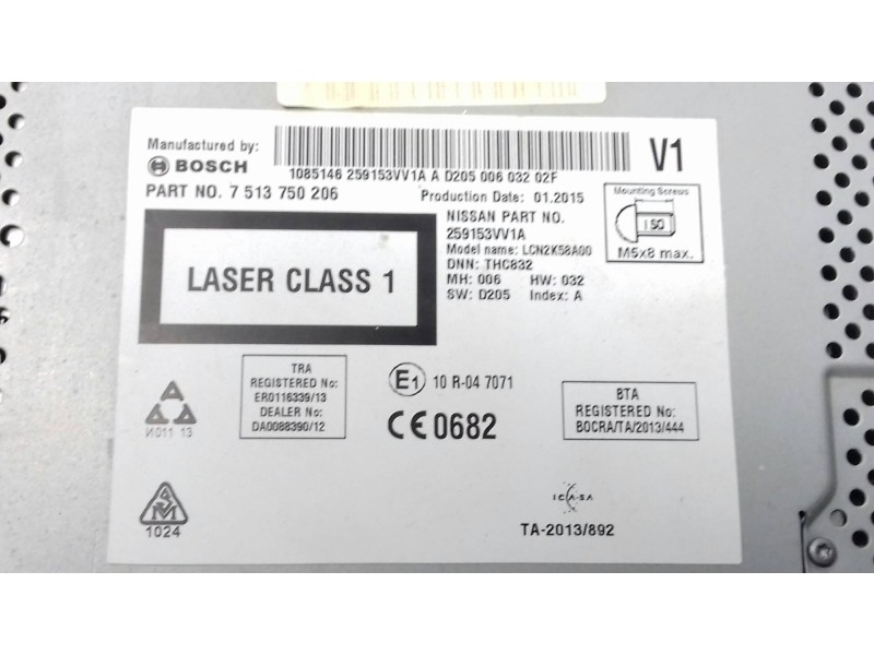 Recambio de sistema audio / radio cd para nissan note acenta referencia OEM IAM 7513750206 259153VV1A BOSCH