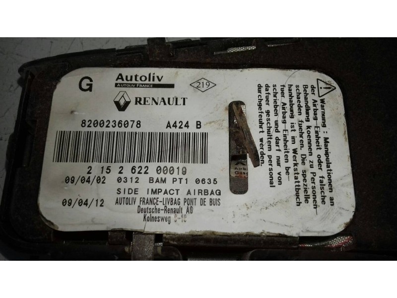 Recambio de airbag lateral delantero izquierdo para renault laguna ii (bg0) authentique referencia OEM IAM 8200236078 2152622000