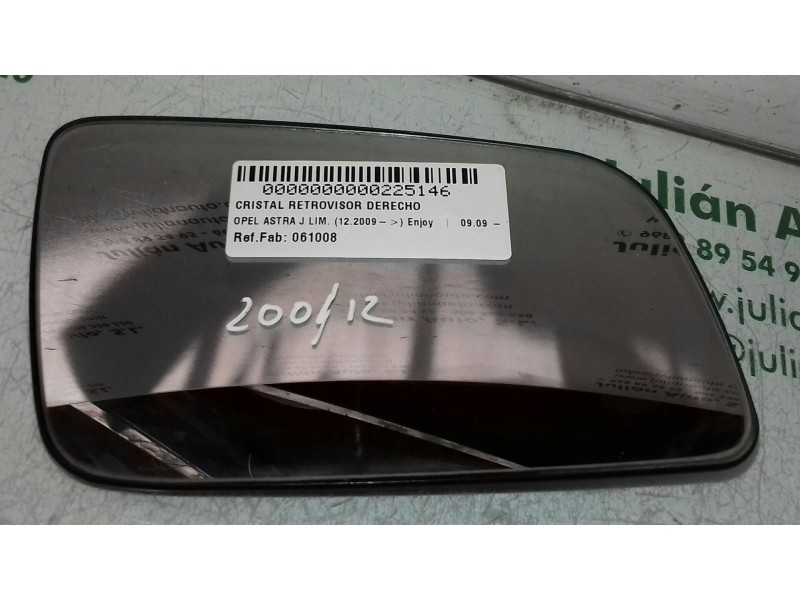 Recambio de cristal retrovisor derecho para opel astra j lim. enjoy referencia OEM IAM 061008  