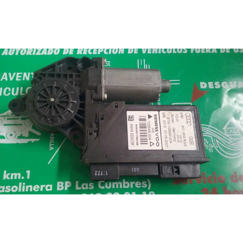 Recambio de motor elevalunas trasero derecho para audi a4 berlina (8e) 2.0 tdi 16v (103kw) referencia OEM IAM 8E0959802E 5WK4920