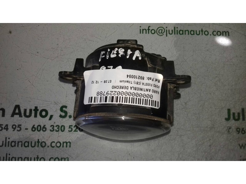 Recambio de faro antiniebla derecho para ford fiesta (cb1) titanium referencia OEM IAM 89210094 VALEO 2 PINES