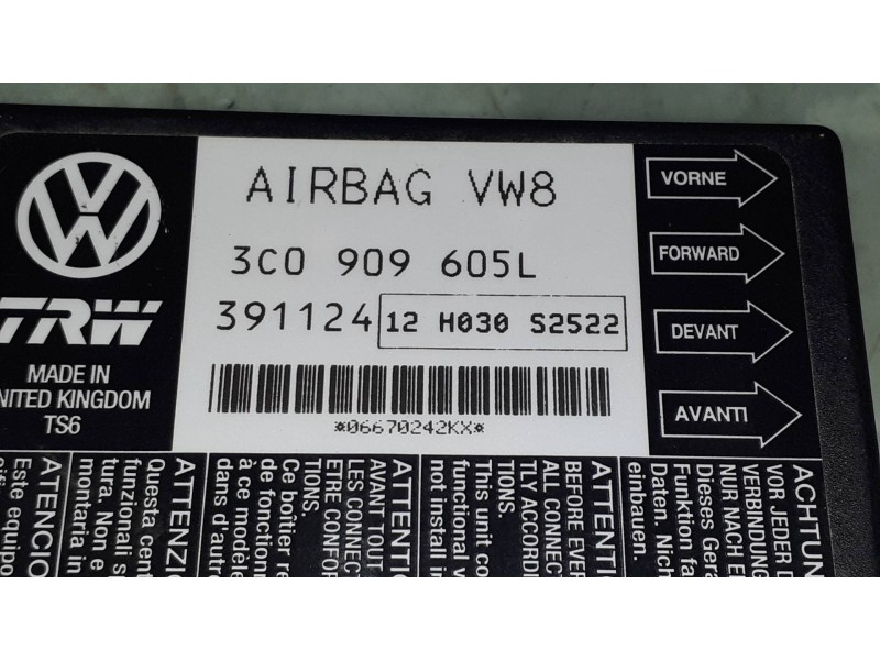 Recambio de centralita airbag para seat leon (1p1) reference referencia OEM IAM 3C0909605L 391124 TRW