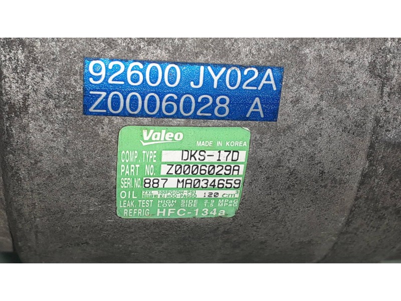 Recambio de compresor aire acondicionado para nissan qashqai (j10) acenta referencia OEM IAM Z0006028A DKS17D VALEO