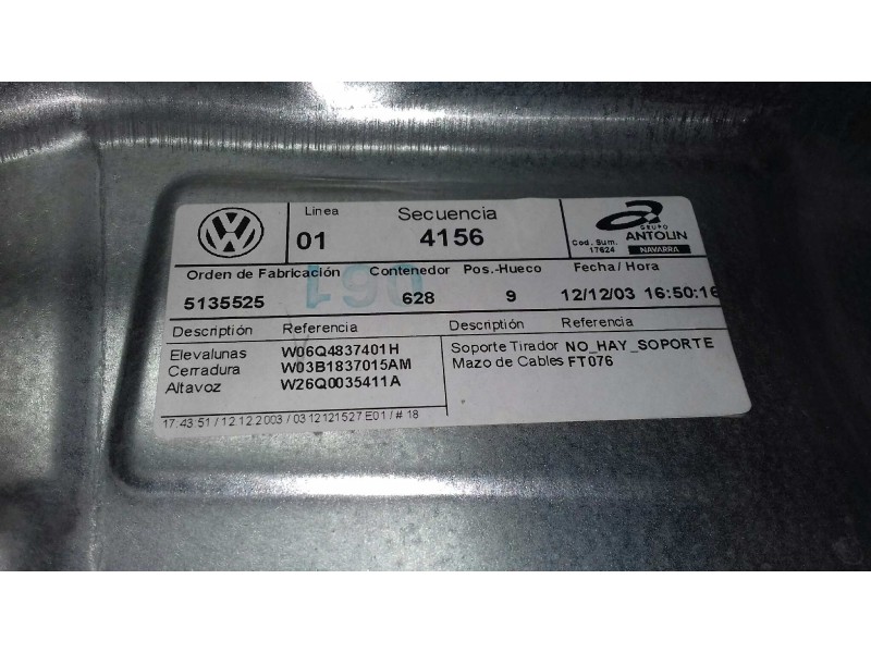 Recambio de elevalunas delantero izquierdo para volkswagen polo (9n1) highline referencia OEM IAM 6Q4837401H 6Q2959802A ELECTRIC