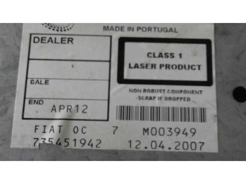Recambio de sistema audio / radio cd para fiat bravo (198) 1.9 active multijet referencia OEM IAM 735451942 M003949 VISTEON