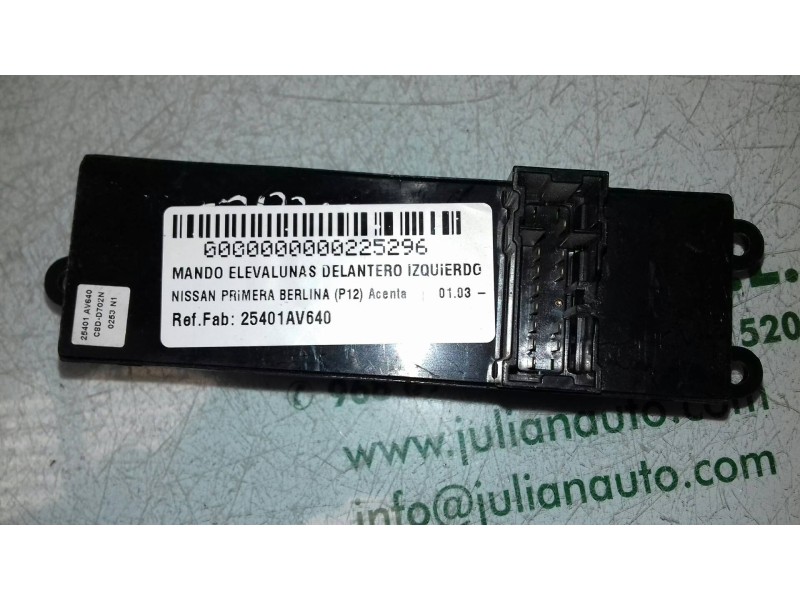 Recambio de mando elevalunas delantero izquierdo para nissan primera berlina (p12) acenta referencia OEM IAM 25401AV640  