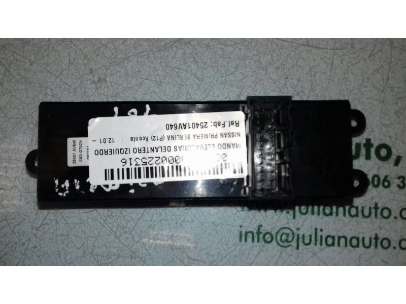 Recambio de mando elevalunas delantero izquierdo para nissan primera berlina (p12) acenta referencia OEM IAM 25401AV640  