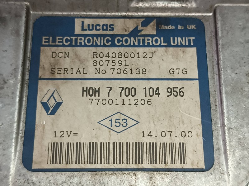 Recambio de centralita motor uce para renault kangoo (f/kc0) alize referencia OEM IAM 7700104956 7700111206 LUCAS