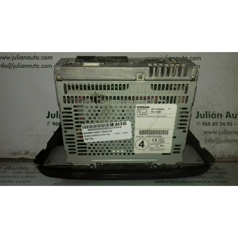 Recambio de sistema audio / radio cd para nissan almera (n16/e) visia referencia OEM IAM 28113BN305 PN1726M RADIO CASSETE