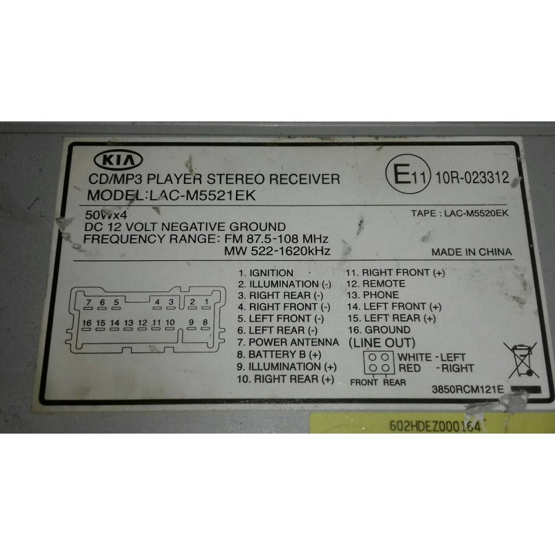 Recambio de sistema audio / radio cd para kia carens 2.0 crdi ex monovolumen referencia OEM IAM LACM5521EK M5521EK 