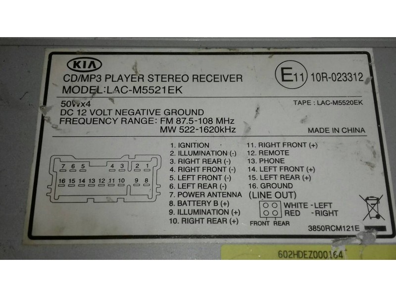Recambio de sistema audio / radio cd para kia carens 2.0 crdi ex monovolumen referencia OEM IAM LACM5521EK M5521EK 