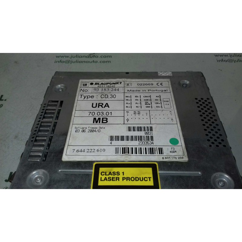 Recambio de sistema audio / radio cd para opel vectra c berlina comfort referencia OEM IAM 7644222610 93183244 BLAUPUNKT