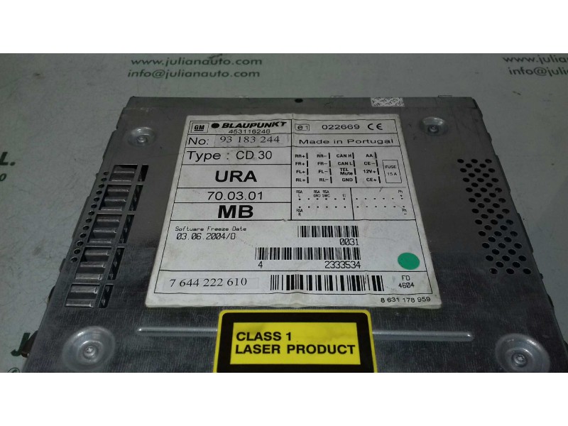 Recambio de sistema audio / radio cd para opel vectra c berlina comfort referencia OEM IAM 7644222610 93183244 BLAUPUNKT