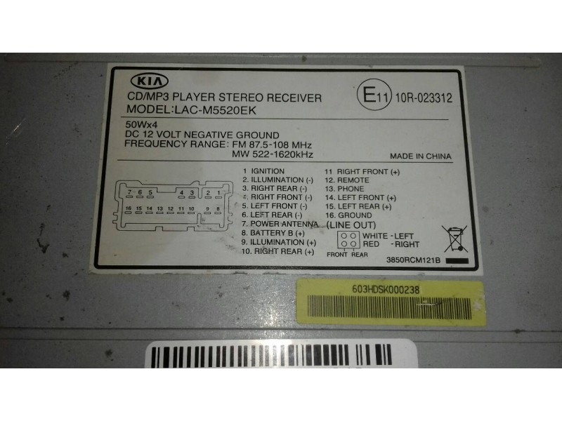 Recambio de sistema audio / radio cd para kia rio 1.5 crdi ex1 referencia OEM IAM LACM5520EK  