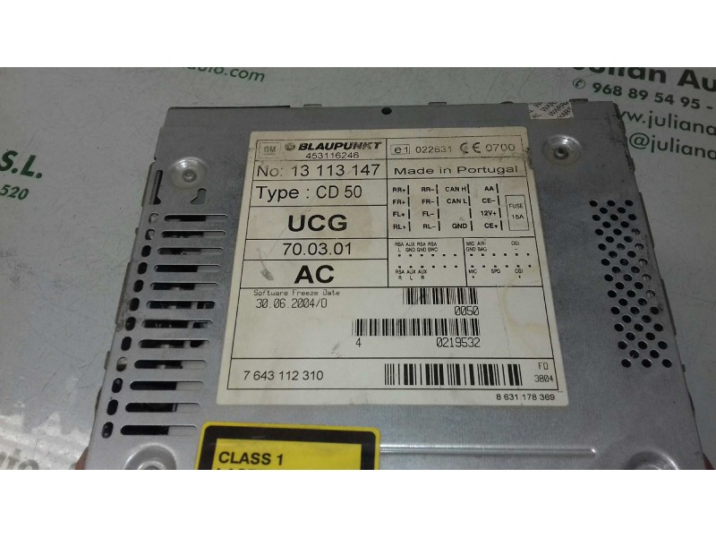 Recambio de sistema audio / radio cd para opel vectra c caravan elegance referencia OEM IAM 7643112310 13113147 BLAUPUNKT
