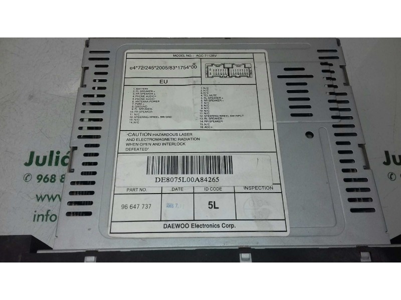 Recambio de sistema audio / radio cd para chevrolet aveo ls referencia OEM IAM 96647737  DAEWOO ELECTRONICS