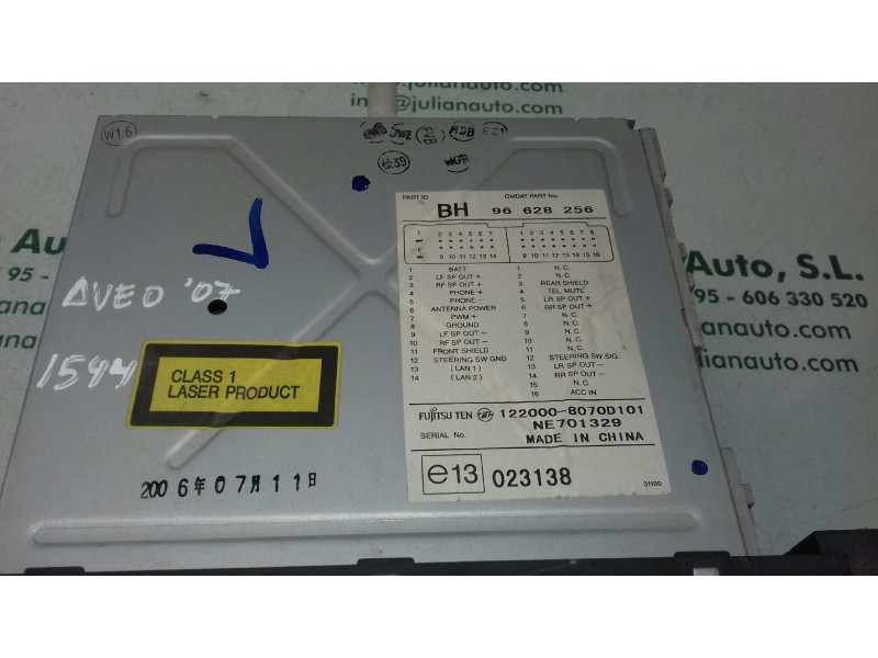 Recambio de sistema audio / radio cd para chevrolet aveo lt referencia OEM IAM 96628256 701329 FUJITSU TEN