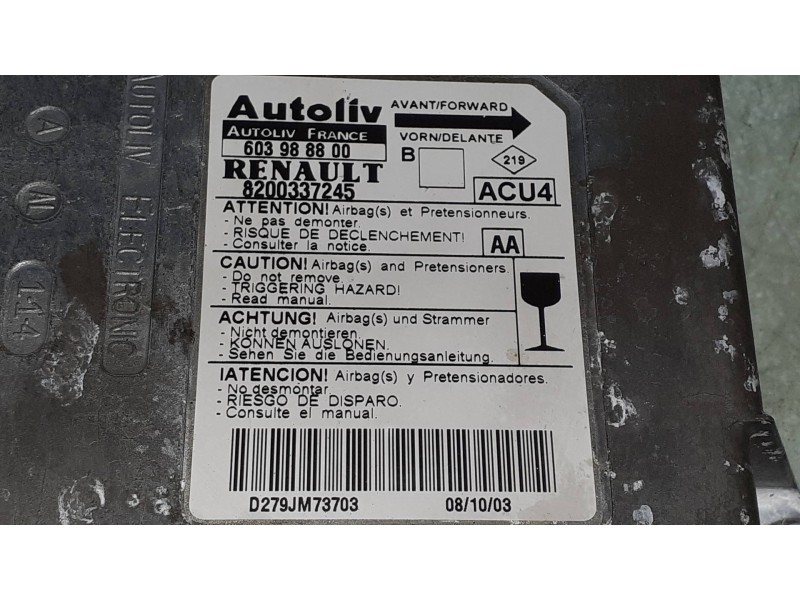 Recambio de centralita airbag para renault megane ii classic berlina confort authentique referencia OEM IAM 8200337245 603988800