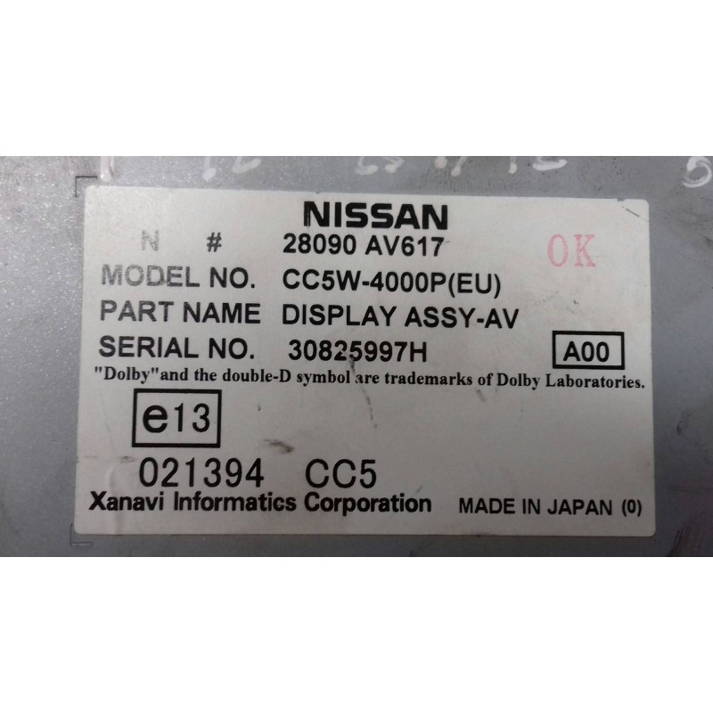 Recambio de pantalla multifuncion para nissan primera berlina (p12) acenta referencia OEM IAM 28090AV617 30825997H CC5W-4000PEU
