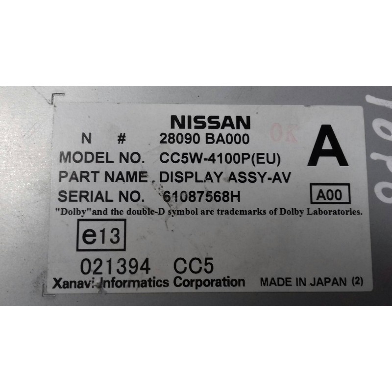 Recambio de pantalla multifuncion para nissan primera berlina (p12) visia referencia OEM IAM 28090BA000 61087568H CC5W-4100PEU