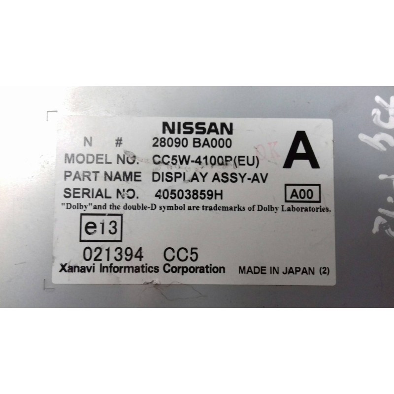 Recambio de pantalla multifuncion para nissan primera berlina (p12) acenta referencia OEM IAM 28090BA000 40503859H CC5W-4100PEU