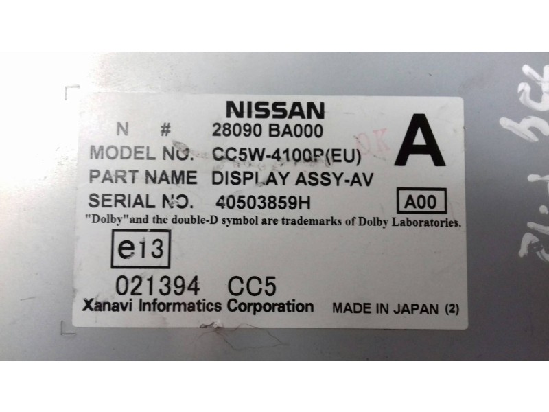 Recambio de pantalla multifuncion para nissan primera berlina (p12) acenta referencia OEM IAM 28090BA000 40503859H CC5W-4100PEU