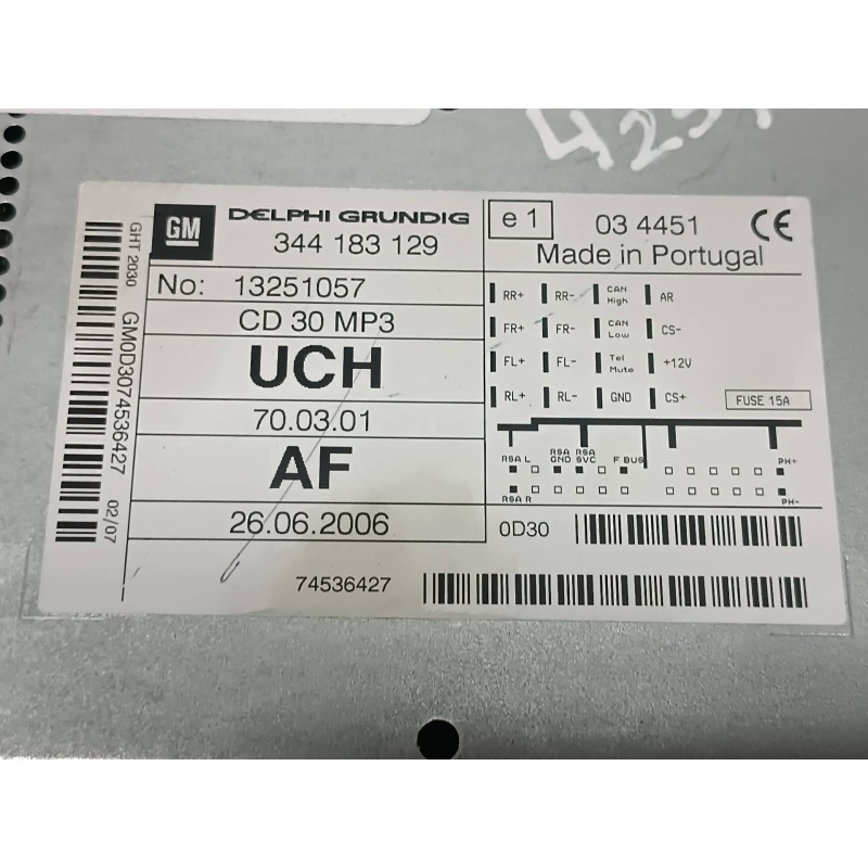 Recambio de sistema audio / radio cd para opel astra h ber. cosmo referencia OEM IAM 344183129 13251057 DELPHI GRUNDIG