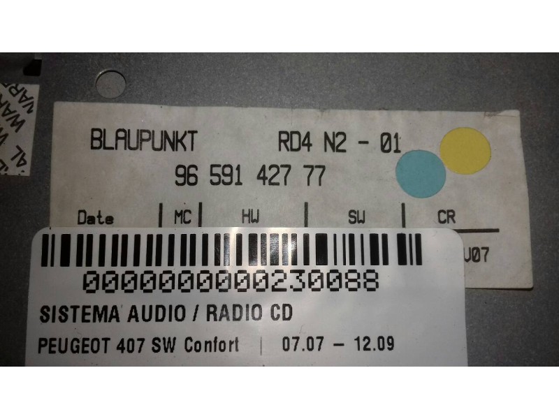Recambio de sistema audio / radio cd para peugeot 407 sw confort referencia OEM IAM 9659142777  BLAUPUNKT