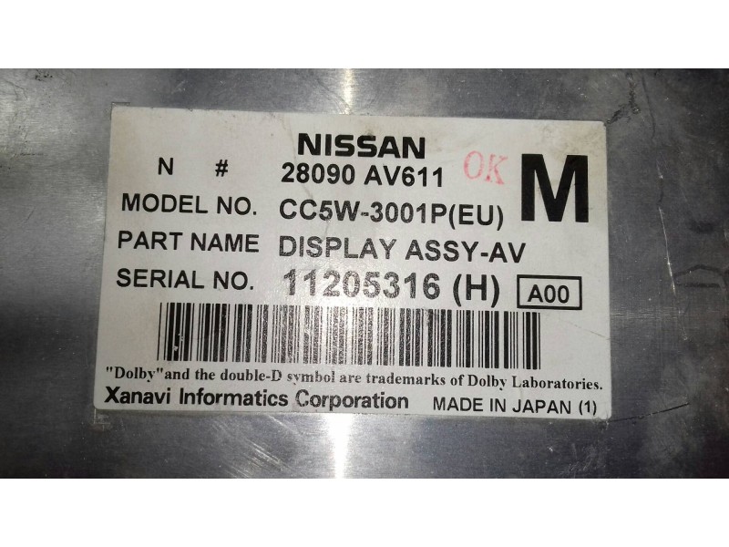 Recambio de pantalla multifuncion para nissan primera berlina (p12) acenta referencia OEM IAM 28090AV611 11205316H CC5W-3001PEU