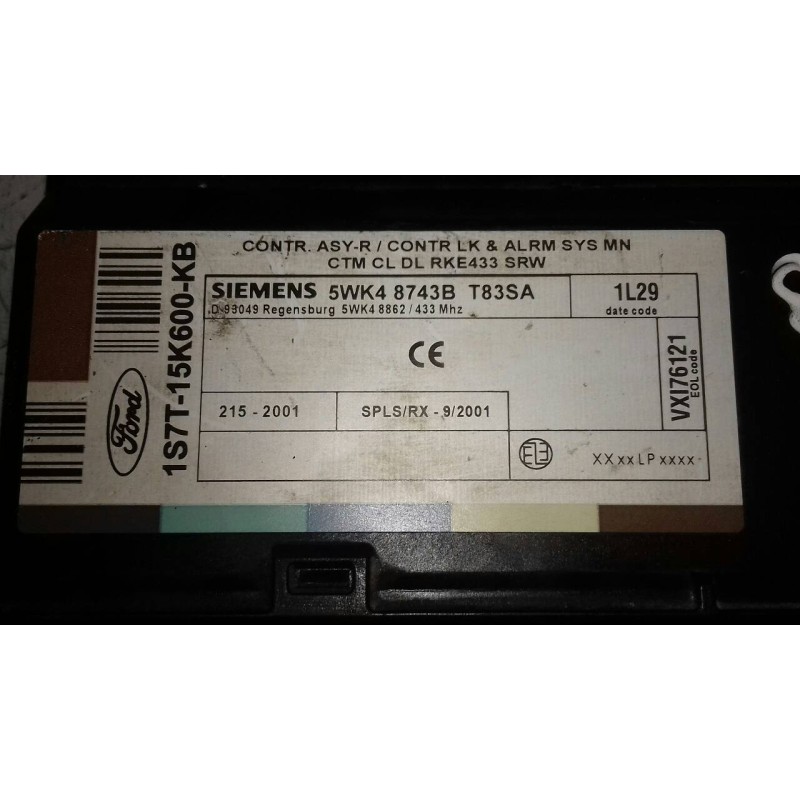 Recambio de modulo confort para ford mondeo berlina (ge) ambiente referencia OEM IAM 1S7T15K600KB 5WK48743B T83SA SIEMENS