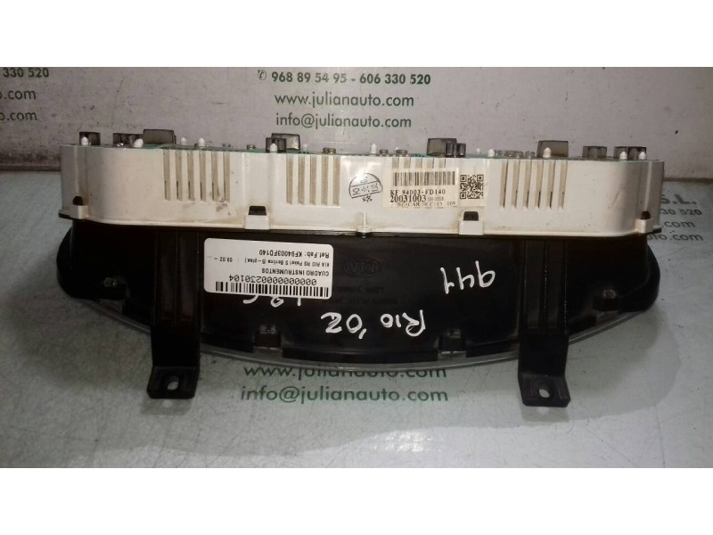Recambio de cuadro instrumentos para kia rio rs paket s berlina (5-ptas.) referencia OEM IAM KF94003FD140 20031003 78808260
