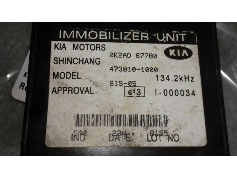 Recambio de centralita inmovilizador para kia rio rs paket s berlina (5-ptas.) referencia OEM IAM 0K2AD677B0 4738101000 