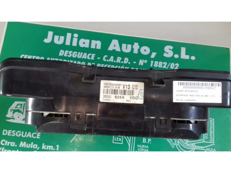 Recambio de cuadro instrumentos para volkswagen passat berlina (3b3) 1.9 tdi referencia OEM IAM 110080052002 3B0920825A VDO