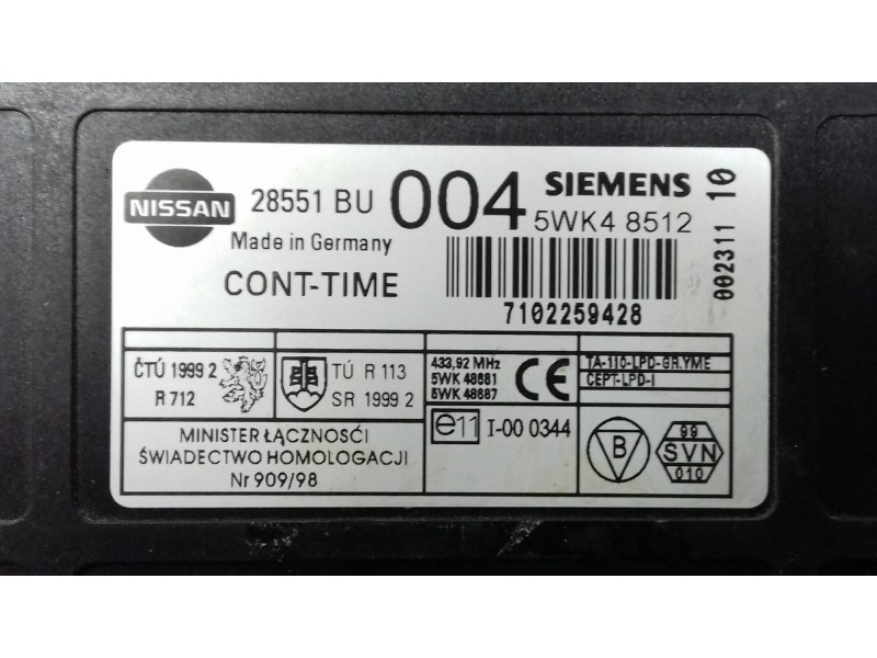 Recambio de modulo electronico para nissan almera tino (v10m) ambience referencia OEM IAM 28551BU 5WK48512 SIEMENS