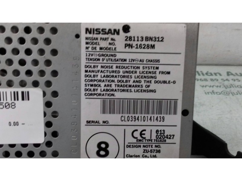 Recambio de sistema audio / radio cd para nissan almera (n16/e) ambience referencia OEM IAM 28113BN312 PN1628M 