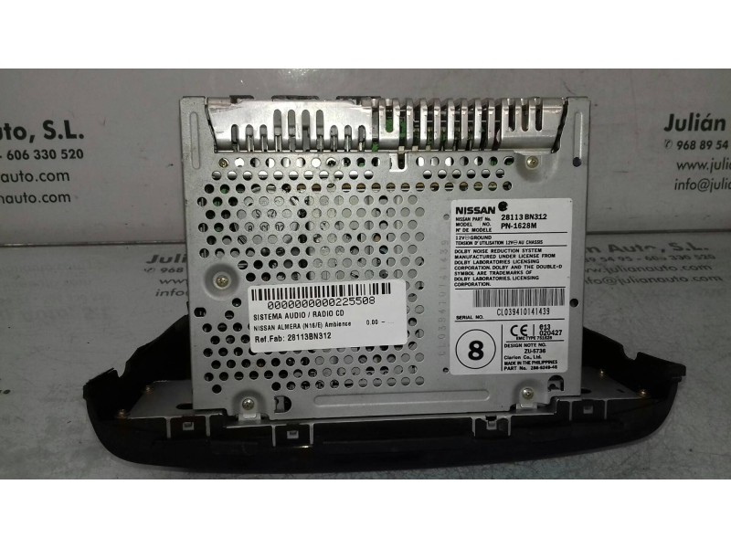 Recambio de sistema audio / radio cd para nissan almera (n16/e) ambience referencia OEM IAM 28113BN312 PN1628M 