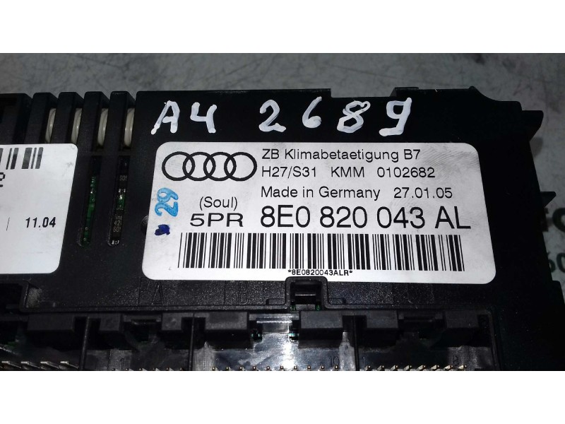 Recambio de mando climatizador para audi a4 berlina (8e) 2.0 tdi 16v (103kw) referencia OEM IAM 8E0820043AL KMM0102682 ZB KLIMAB