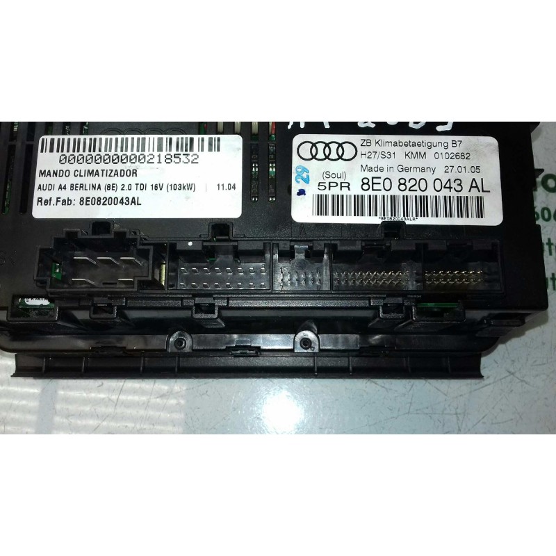 Recambio de mando climatizador para audi a4 berlina (8e) 2.0 tdi 16v (103kw) referencia OEM IAM 8E0820043AL KMM0102682 ZB KLIMAB