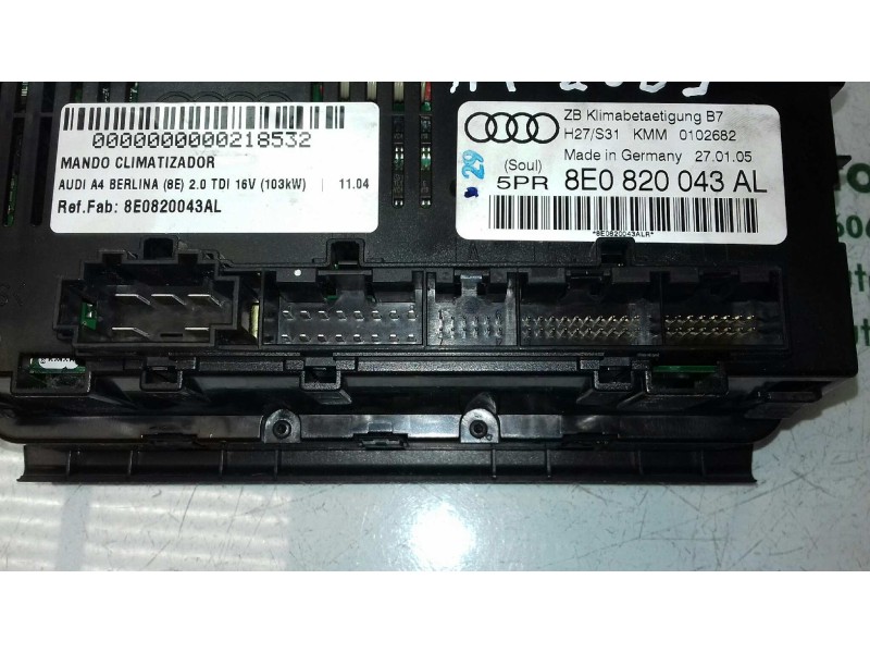 Recambio de mando climatizador para audi a4 berlina (8e) 2.0 tdi 16v (103kw) referencia OEM IAM 8E0820043AL KMM0102682 ZB KLIMAB