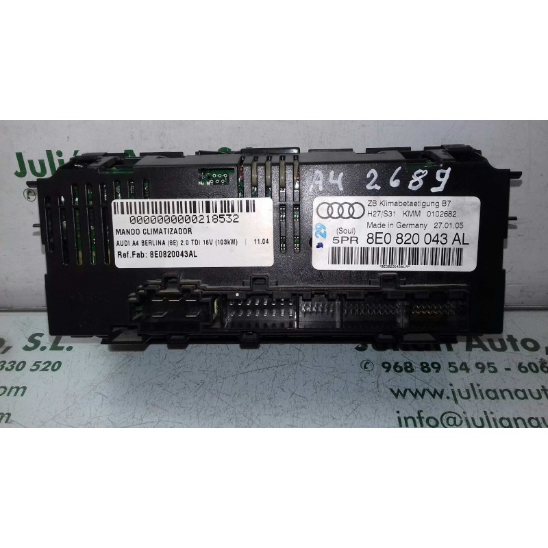 Recambio de mando climatizador para audi a4 berlina (8e) 2.0 tdi 16v (103kw) referencia OEM IAM 8E0820043AL KMM0102682 ZB KLIMAB