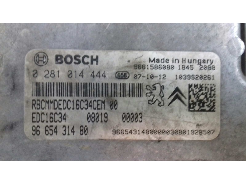 Recambio de centralita motor uce para peugeot bipper básico referencia OEM IAM 9665431480 0281014444 KIT - BOSCH