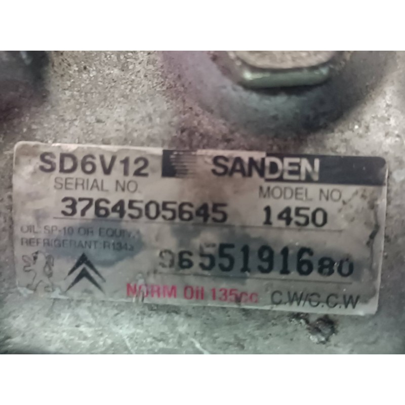 Recambio de compresor aire acondicionado para citroen c3 1.4 hdi exclusive referencia OEM IAM 9655191680 SD6V12 SANDEN